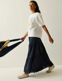 Deiana Pure Cotton Broderie Midi Tiered Skirt