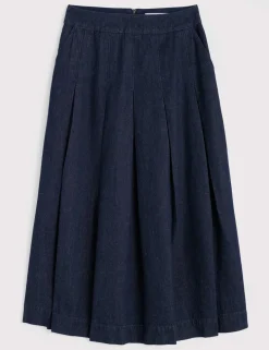 Denim A-Line Midi Skirt with Linen