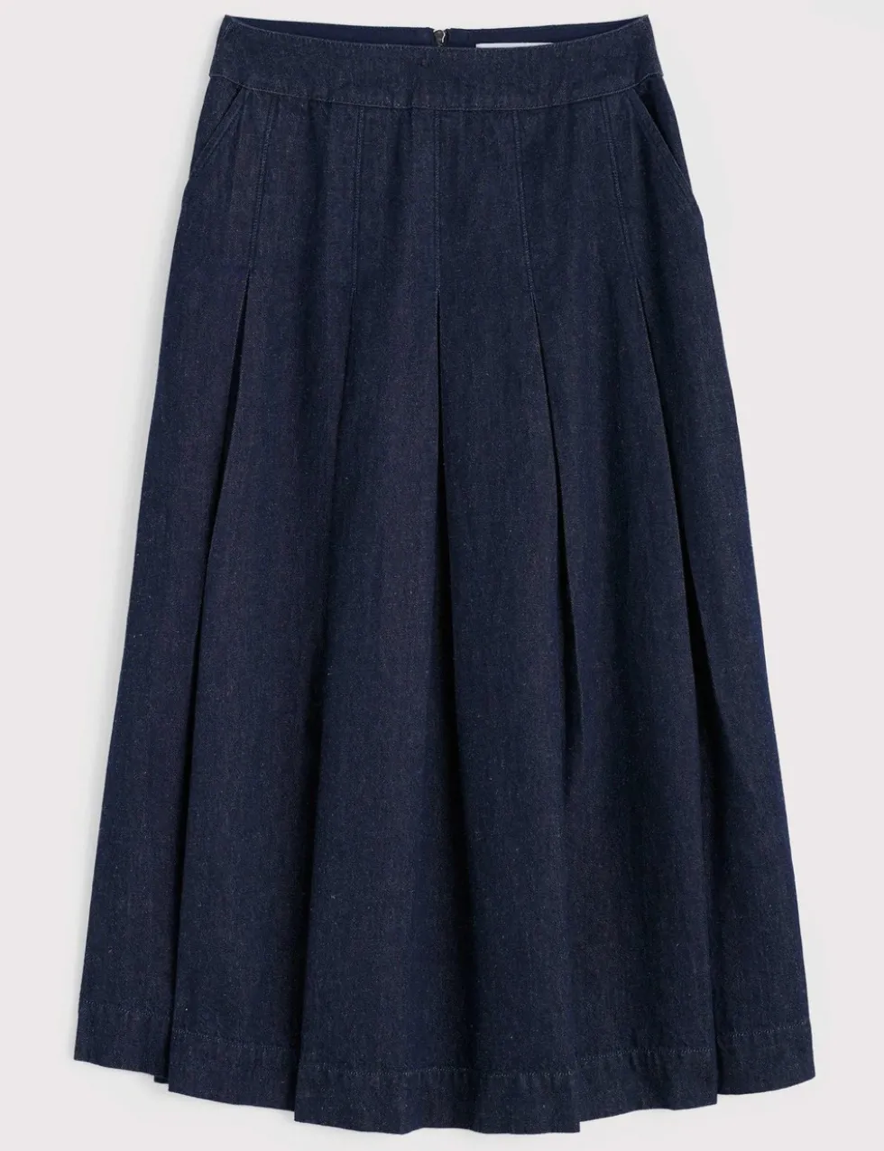 Denim A-Line Midi Skirt with Linen