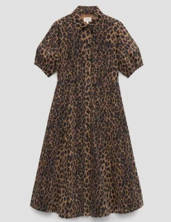 Denim Animal Print Midi Shirt Dress