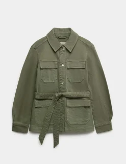 Denim Belted Collared Utility Shacket