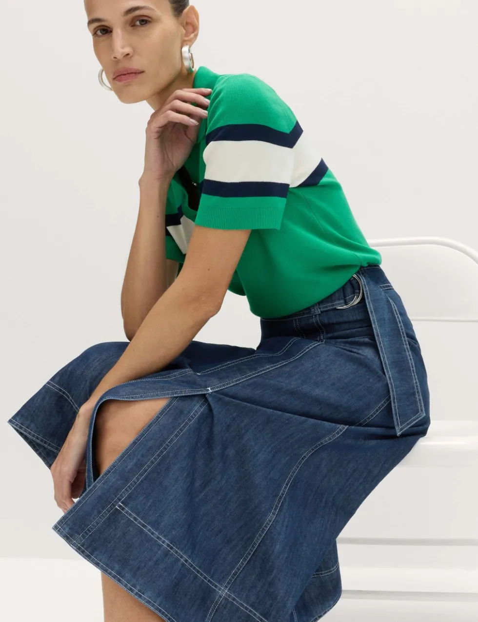 Denim Belted Midi Circle Skirt