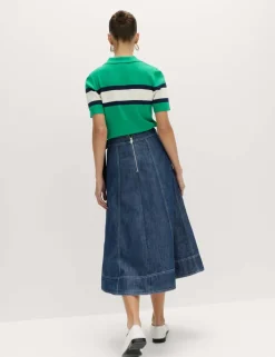 Denim Belted Midi Circle Skirt
