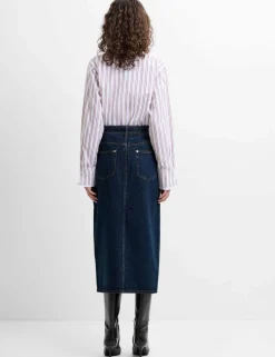Denim Belted Midi Skirt