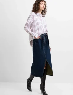 Denim Belted Midi Skirt
