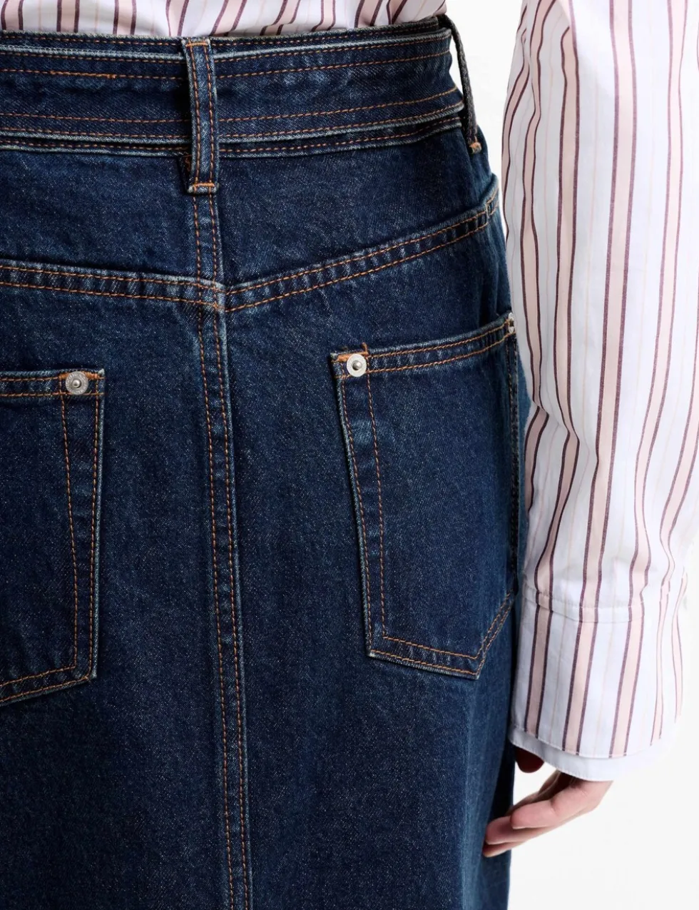 Denim Belted Midi Skirt