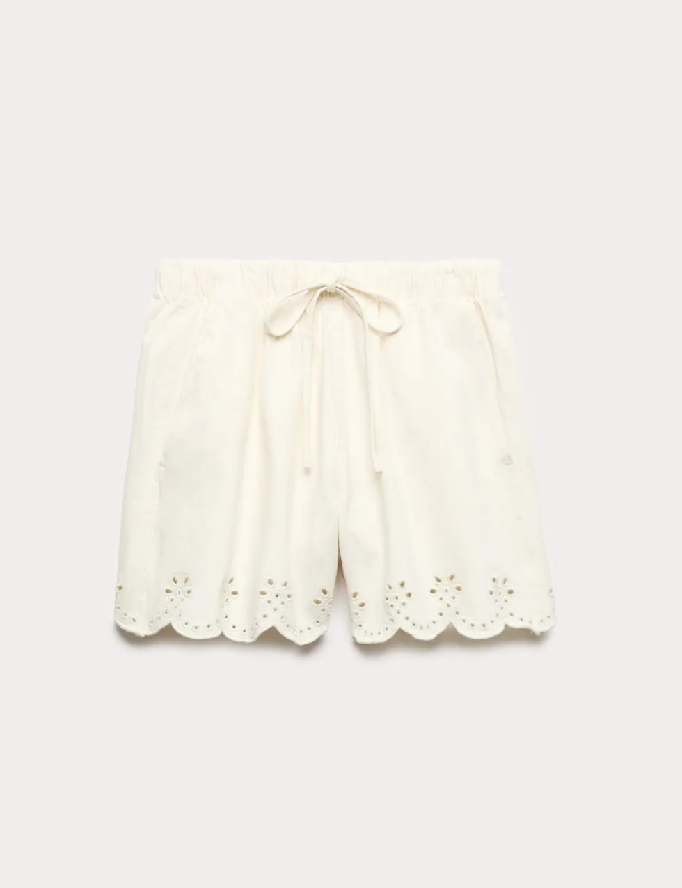 Denim Broderie Pull On High Waisted Shorts