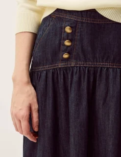 Denim Button Detail Midi Skirt