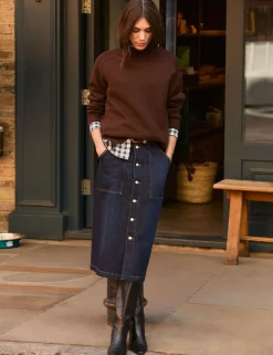 Denim Button Front Midi Skirt