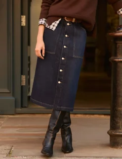 Denim Button Front Midi Skirt