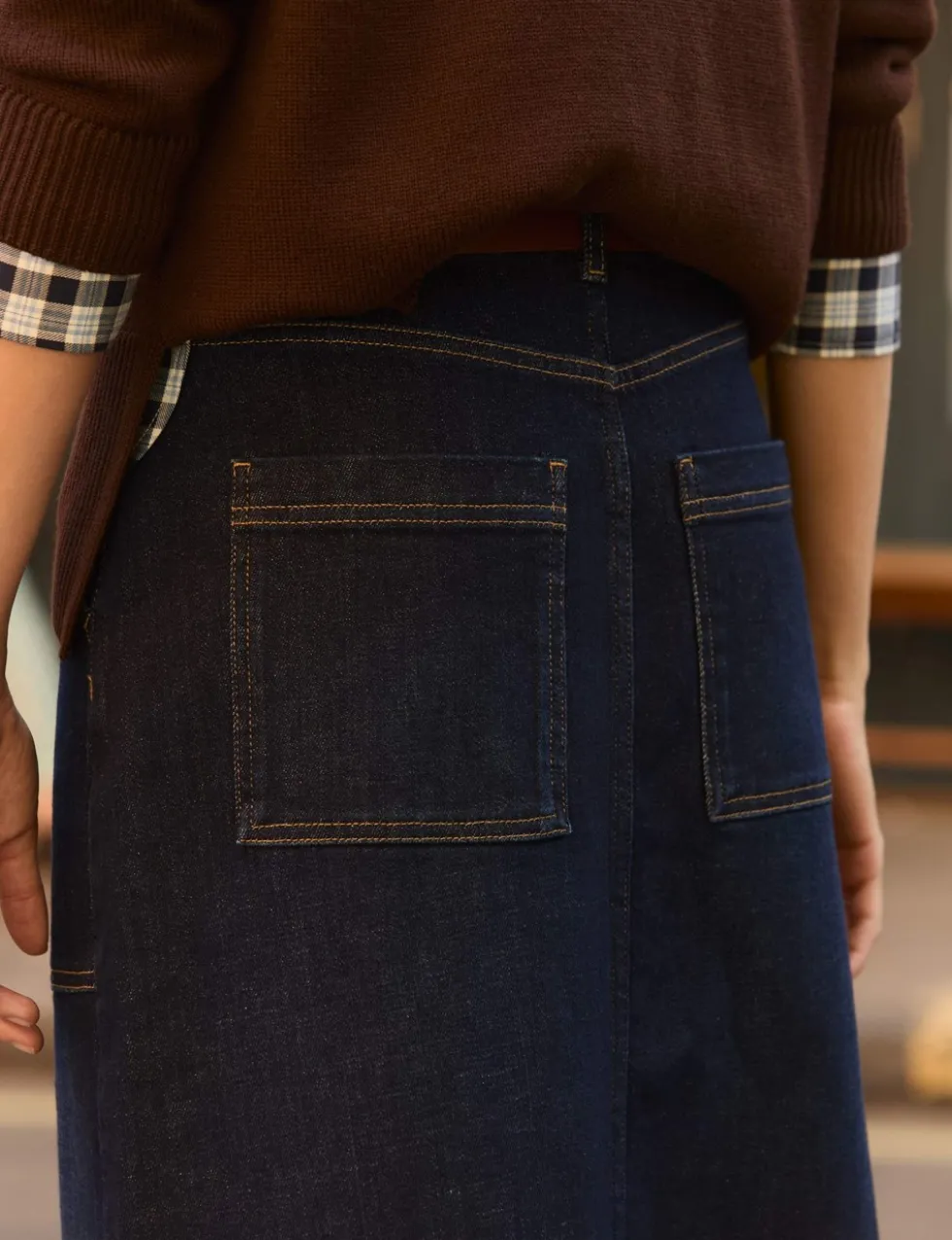 Denim Button Front Midi Skirt