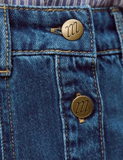 Denim Button Front Midi Skirt