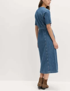 Denim Button Through Midi Waisted Dress