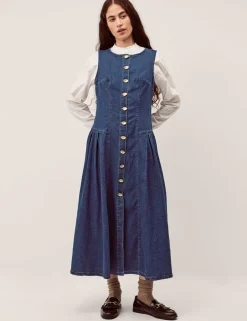 Denim Button Through Midi Skater Dress