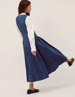 Denim Button Through Midi Skater Dress