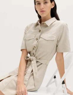 Denim Button Through Mini Utility Dress