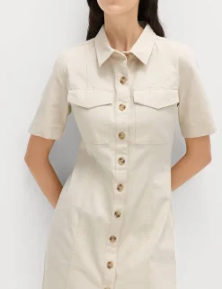 Denim Button Through Mini Utility Dress