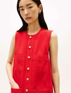 Denim Button Through Mini Shift Dress