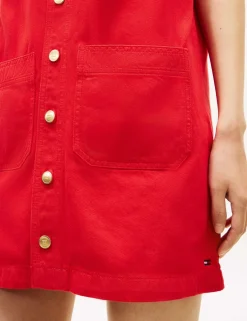 Denim Button Through Mini Shift Dress
