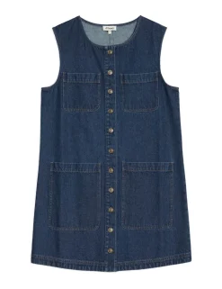 Denim Button Through Mini Shift Dress
