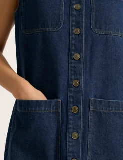 Denim Button Through Mini Shift Dress