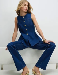 Denim Button Through Peplum Top
