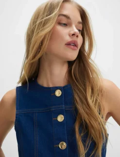 Denim Button Through Peplum Top