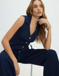 Denim Collared Button Through Waistcoat