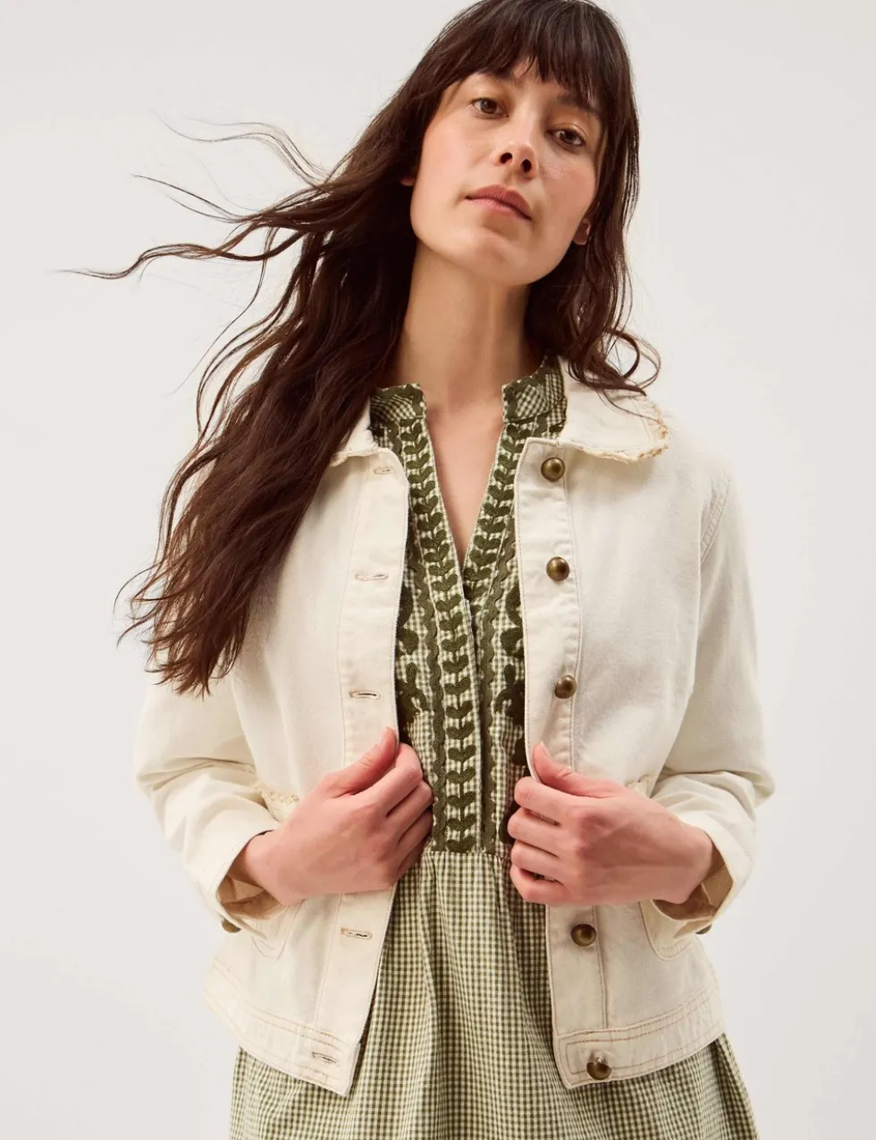 Denim Collared Frill Detail Jacket