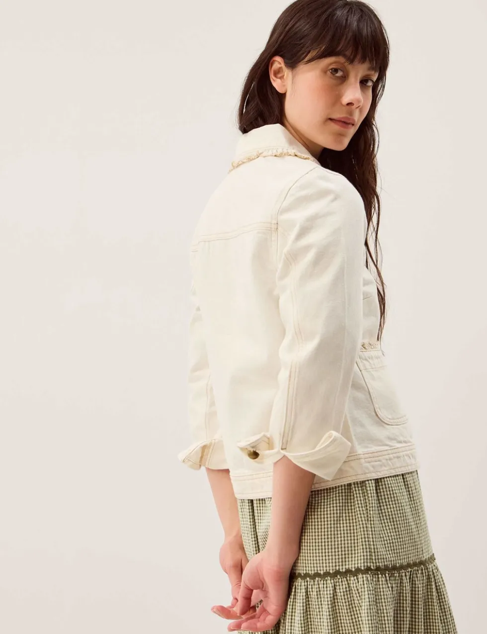 Denim Collared Frill Detail Jacket