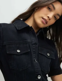 Denim Collared Pleat Front Mini Shirt Dress