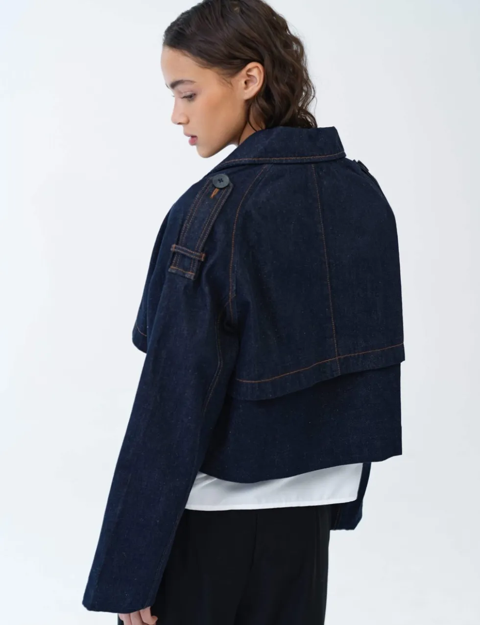 Denim Cropped Trench Coat