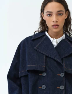 Denim Cropped Trench Coat