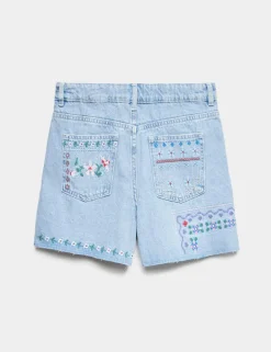 Denim Cross Stitch Bermuda Shorts (6-16 Yrs)