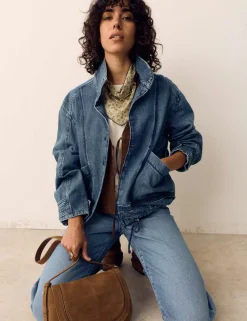 Denim Cross Stitch Casual Utility Jacket