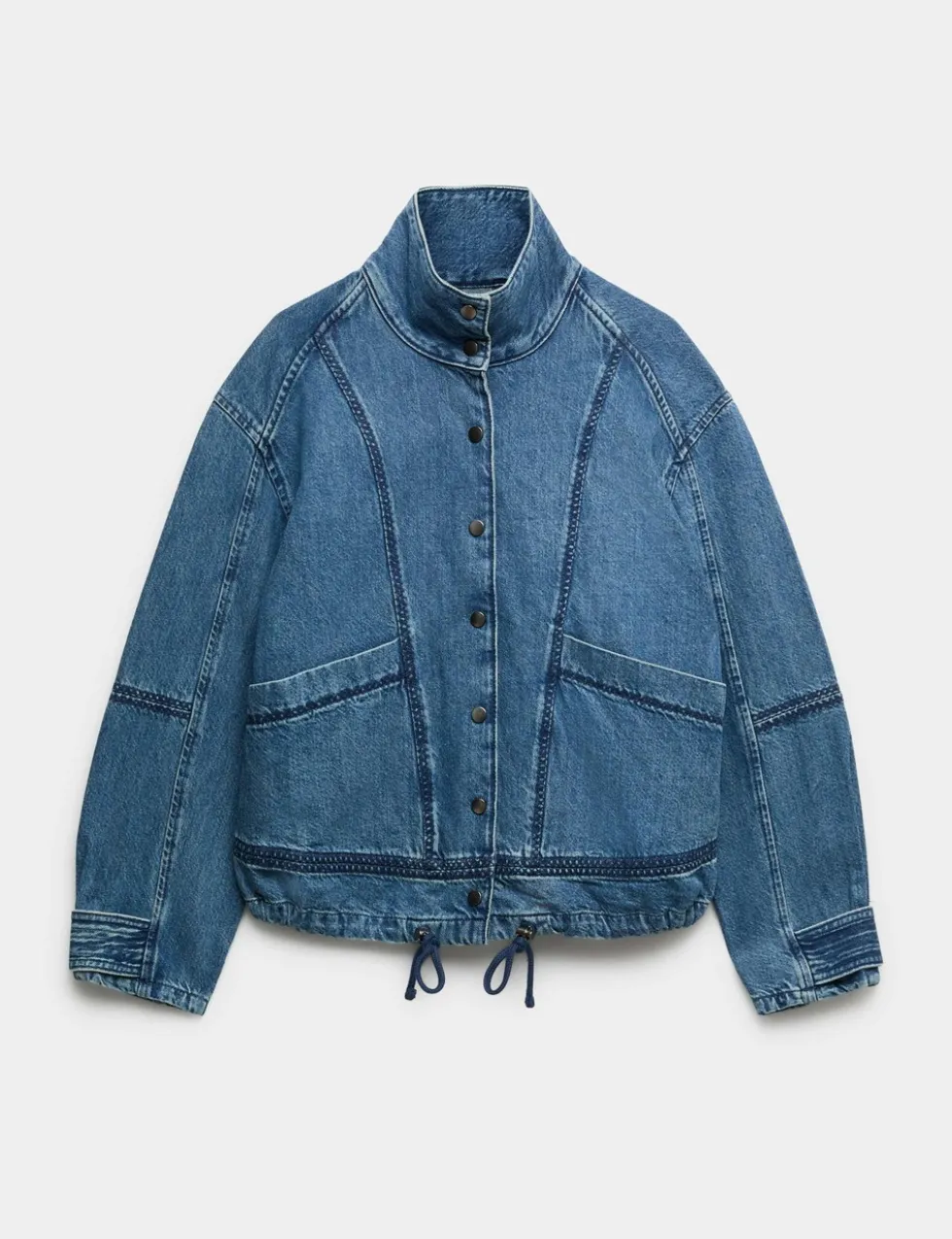 Denim Cross Stitch Casual Utility Jacket