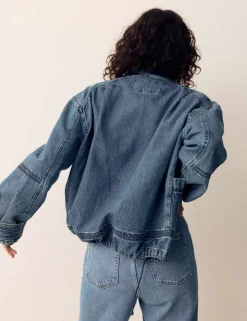 Denim Cross Stitch Casual Utility Jacket