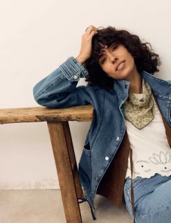Denim Cross Stitch Casual Utility Jacket