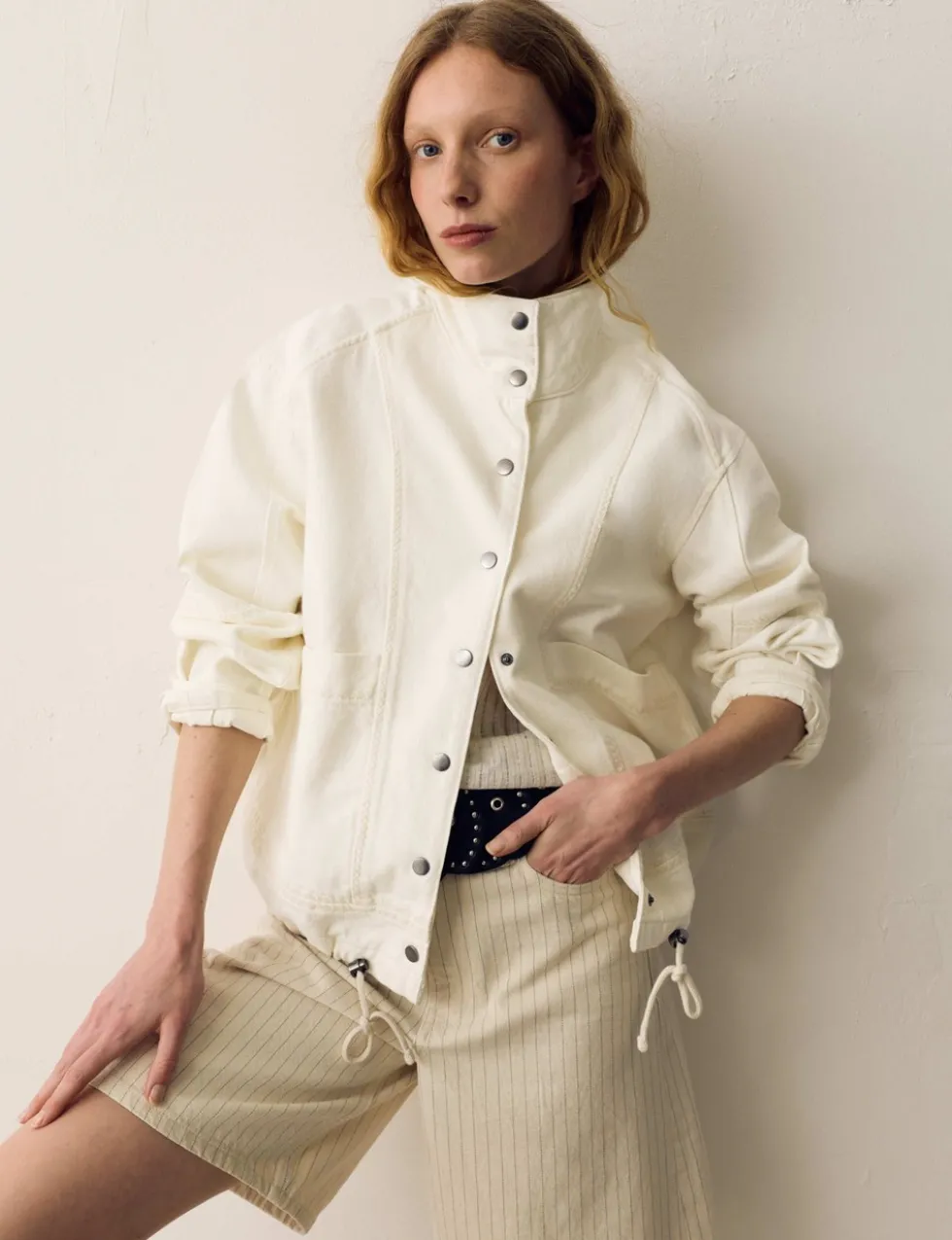 Denim Cross Stitch Casual Utility Jacket
