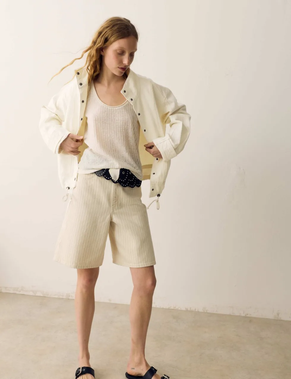 Denim Cross Stitch Casual Utility Jacket