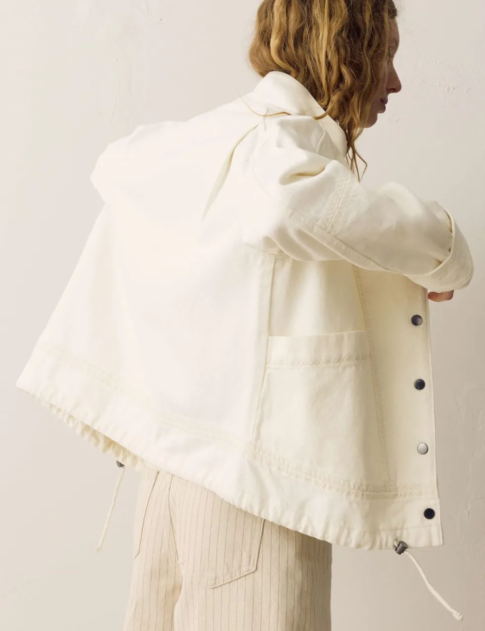 Denim Cross Stitch Casual Utility Jacket