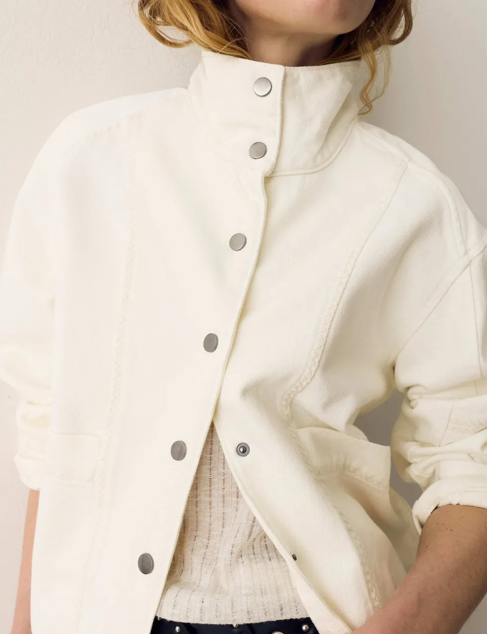 Denim Cross Stitch Casual Utility Jacket