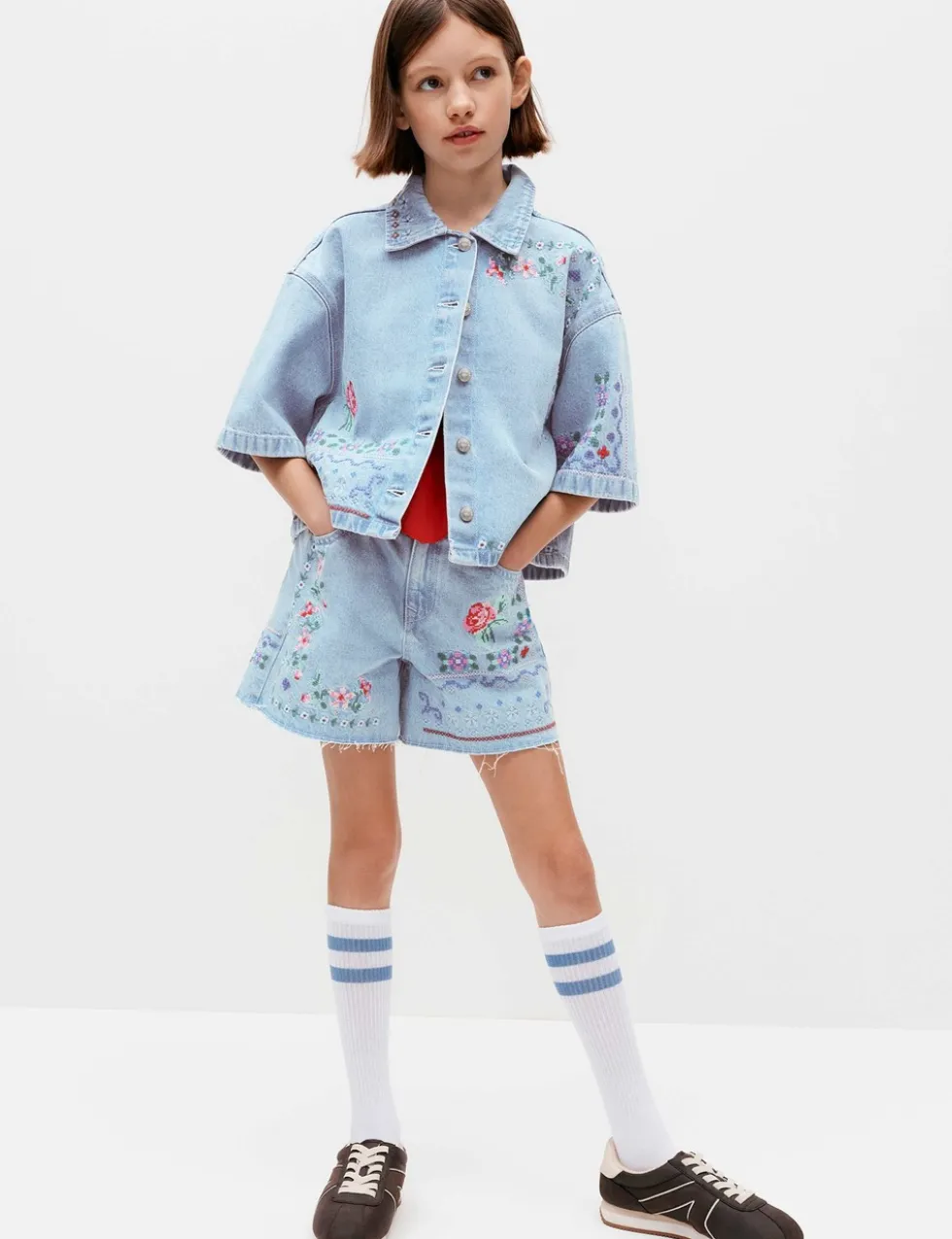Denim Cross Stitch Embroidered Shirt (6-16 Yrs)