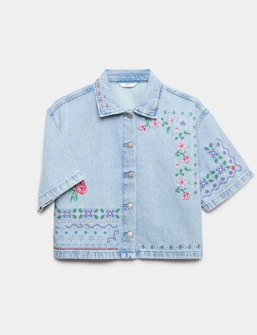 Denim Cross Stitch Embroidered Shirt (6-16 Yrs)