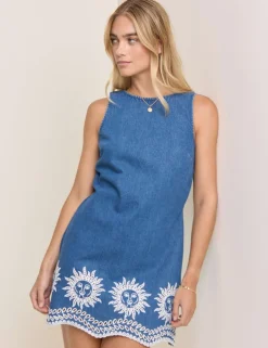 Denim Cutwork Detail Mini Shift Dress