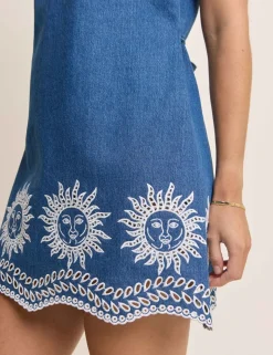 Denim Cutwork Detail Mini Shift Dress