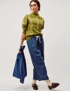 Denim Drawstring Wide Leg Trousers