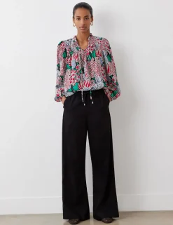 Denim Drawstring Wide Leg Trousers