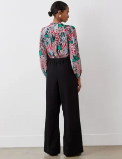 Denim Drawstring Wide Leg Trousers