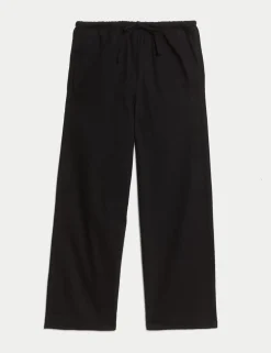 Denim Drawstring Wide-Leg Trousers